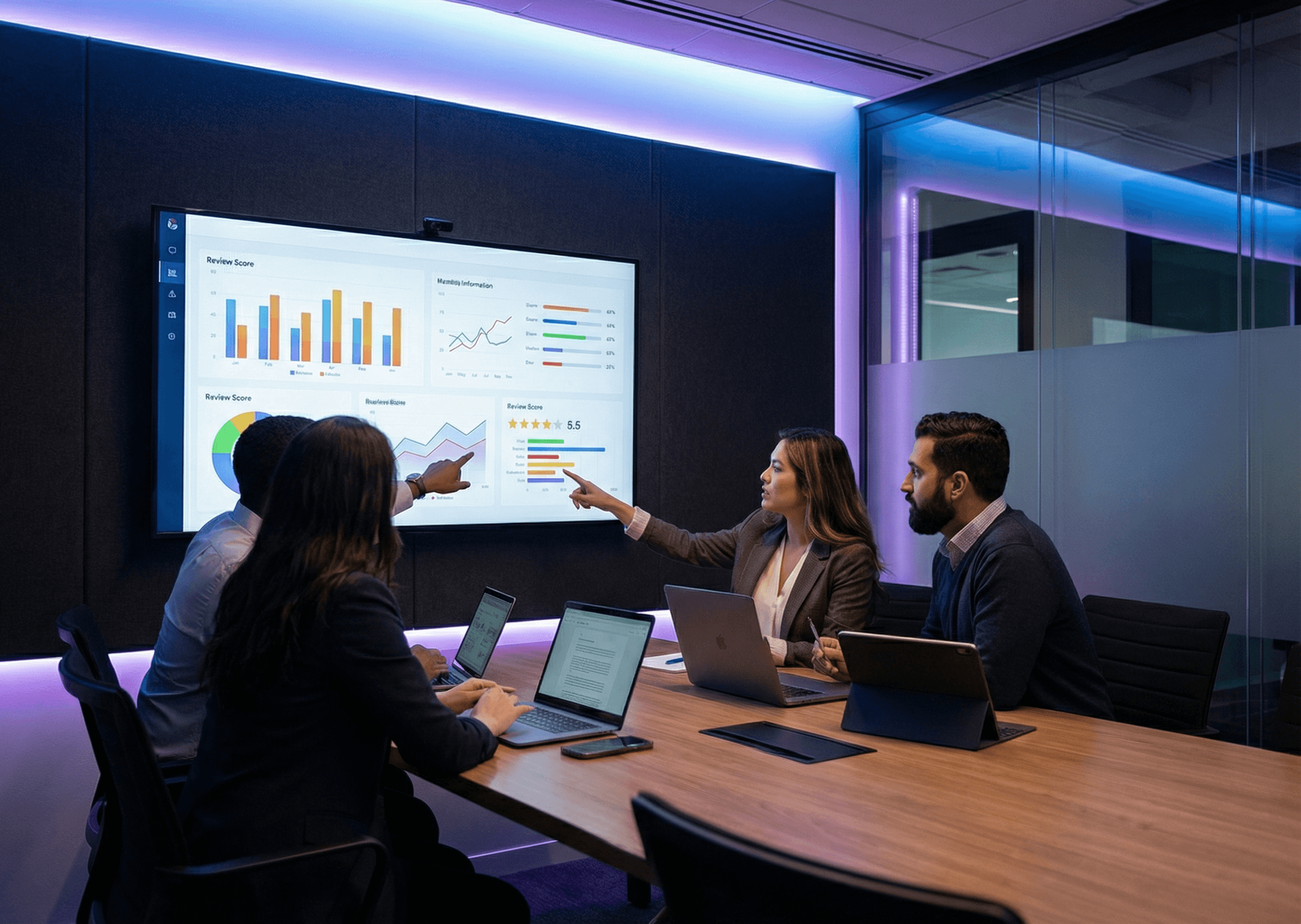 Team strategy meeting at whiteboard