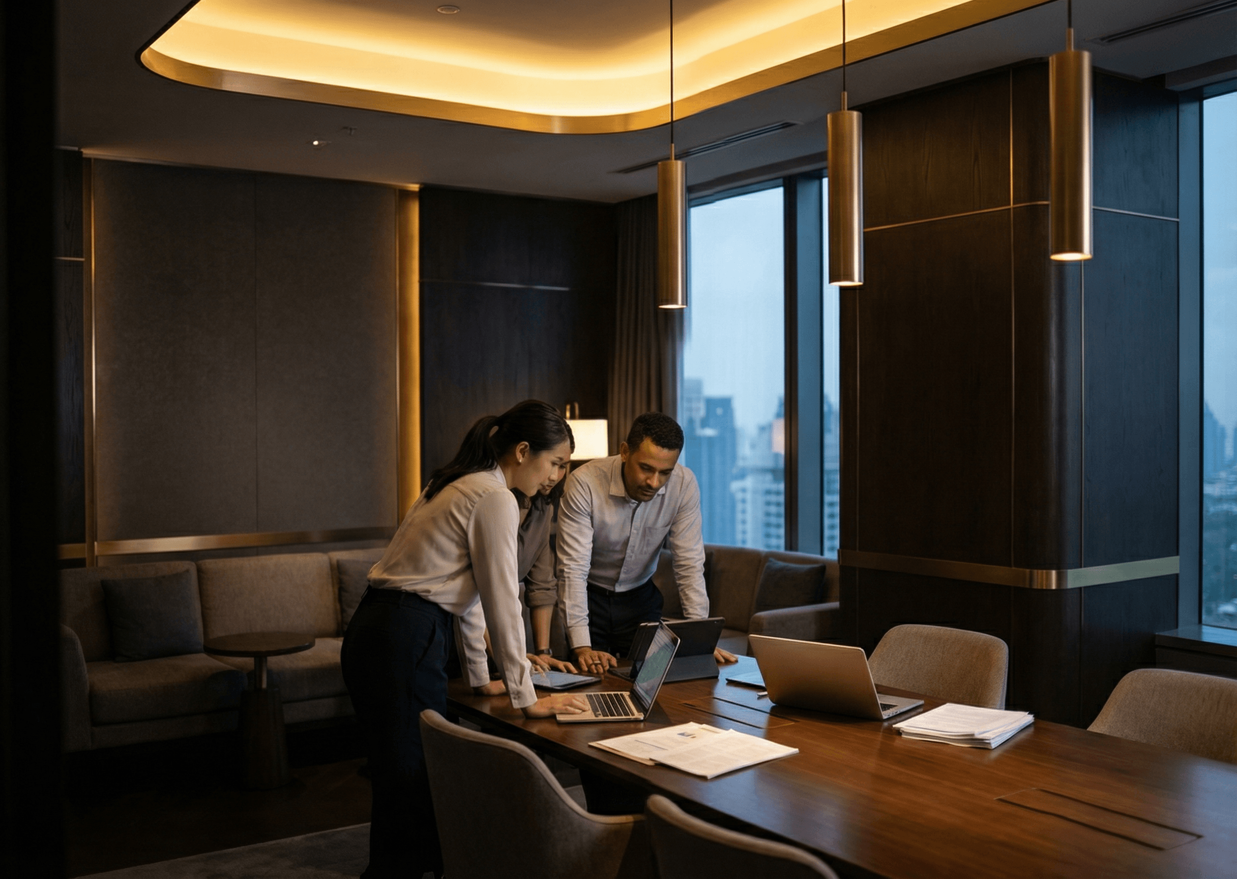 Team collaborating on a project at the office